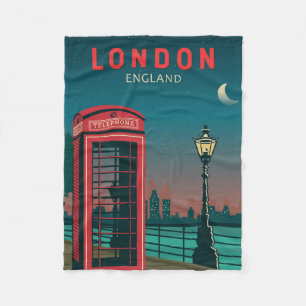 London England Retro Travel Art  Fleece Deken