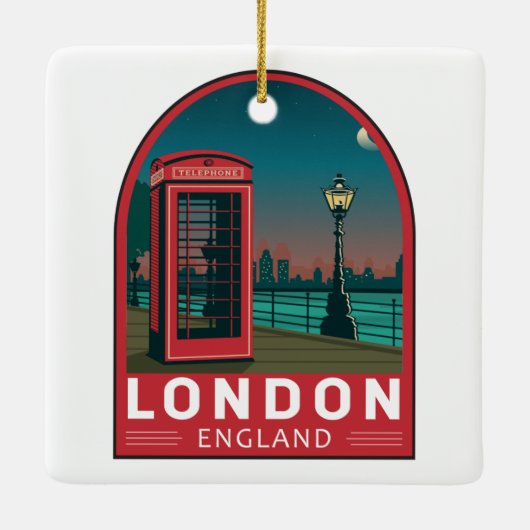 London England Retro Travel Art  Keramisch Ornament (Achterkant)