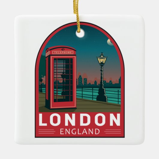 London England Retro Travel Art  Keramisch Ornament (Voorkant)