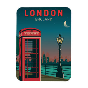 London England Retro Travel Art  Magneet