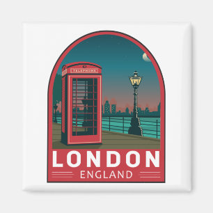 London England Retro Travel Art  Magneet