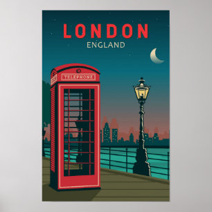 London England Retro Travel Art  Poster