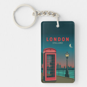 London England Retro Travel Art  Sleutelhanger