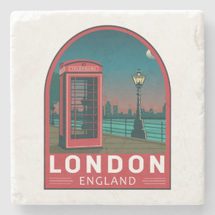 London England Retro Travel Art  Stenen Onderzetter