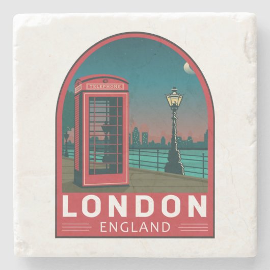 London England Retro Travel Art  Stenen Onderzetter (Voorkant)