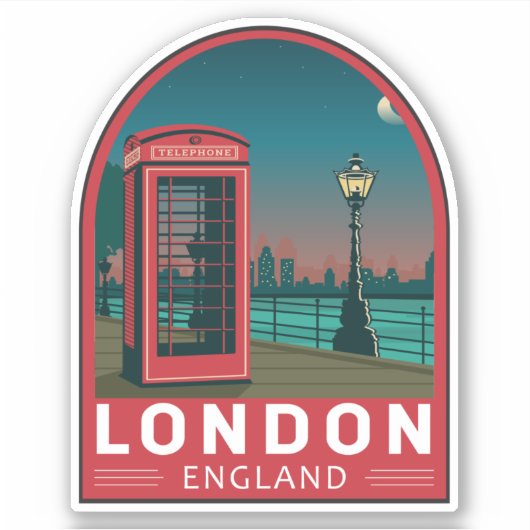 London England Retro Travel Art  Sticker (Voorkant)