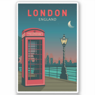 London England Retro Travel Art  Sticker