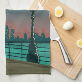 London England Retro Travel Art  Theedoek (Quarter Fold)