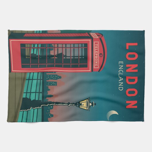 London England Retro Travel Art  Theedoek (Horizontaal)
