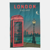 London England Retro Travel Art  Theedoek (Verticaal)