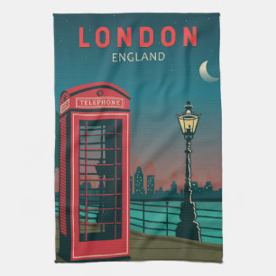 London England Retro Travel Art  Theedoek