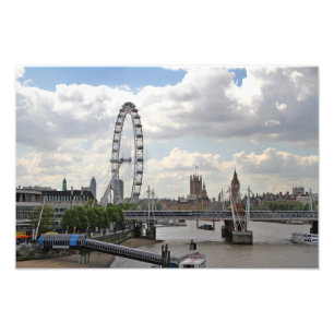 London England Skyline, Big Ben, London Eye, Thame Foto Afdruk