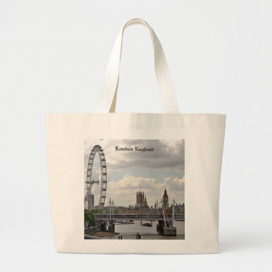 London England Skyline, Big Ben, London Eye, Thame Grote Tote Bag (Voorkant)