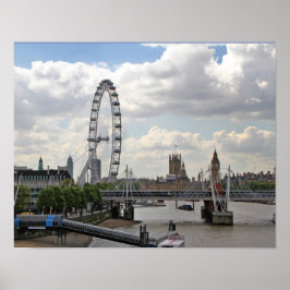 London England Skyline, Big Ben, London Eye, Thame Poster
