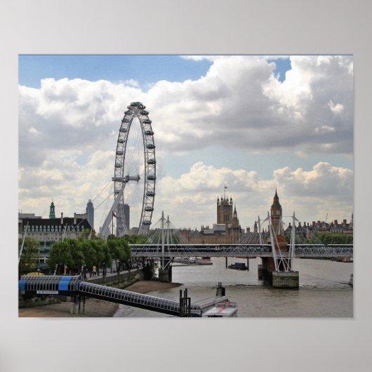 London England Skyline, Big Ben, London Eye, Thame Poster (Voorkant)