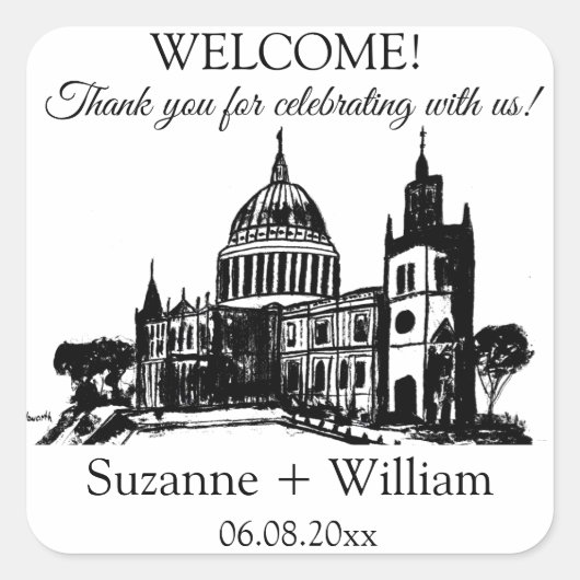 London England skyline Black White Favors Weddings Vierkante Sticker (Voorkant)