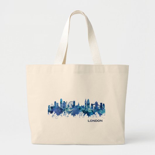 London England Skyline Blue Grote Tote Bag (Voorkant)