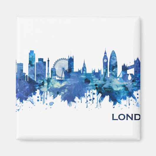 London England Skyline Blue Magneet (Voorkant)