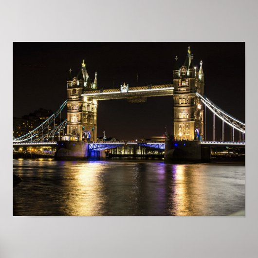 London England Skyline Night Poster Bridge (Voorkant)