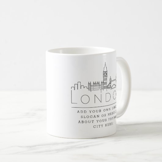 London, England Stylized Skyline | Aangepaste slog Koffiemok (Voorkant rechts)