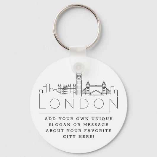 London, England Stylized Skyline | Aangepaste slog Sleutelhanger (Voorkant)
