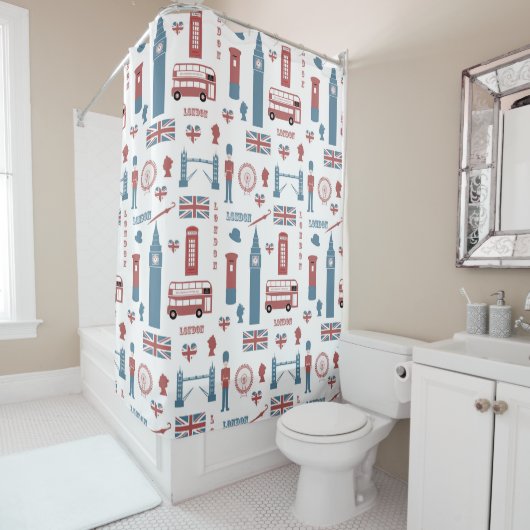 London England Symbols Pattern Shower Curtain Douchegordijn (In situ)