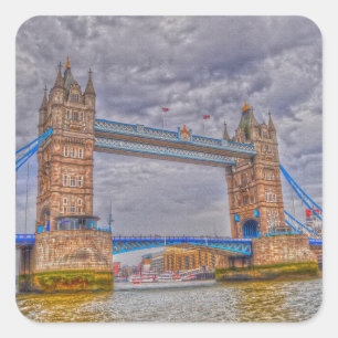 London, England Tower Bridge & Thames River Vierkante Sticker