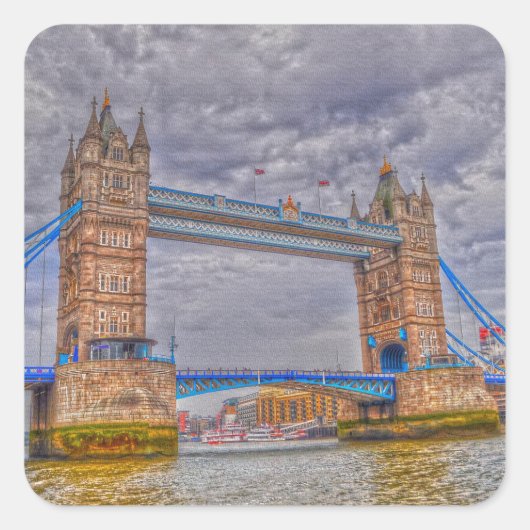 London, England Tower Bridge & Thames River Vierkante Sticker (Voorkant)