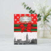 London England UK Skyline Red Snowflake Kerstmis Feestdagenkaart (Staand voorkant)