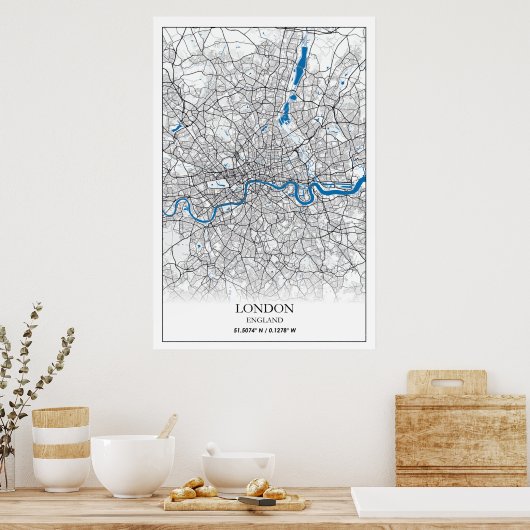 London England Verenigd Koninkrijk City Map Travel Poster (Keuken)