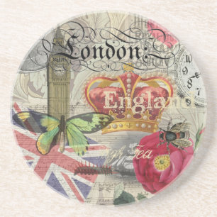 London England Vintage Travel Collage Zandsteen Onderzetter