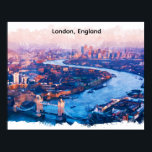London England Watercolor Aerial Cityscape Poster<br><div class="desc">From the winding River Thames to the iconic red accents of the city, this aerial London painting on a poster is a tribute to England’s vibrant heart. The soft, fluid strokes of the watercolor medium perfectly balance the architectural density of the city, making it a versatile piece for both traditional...</div>