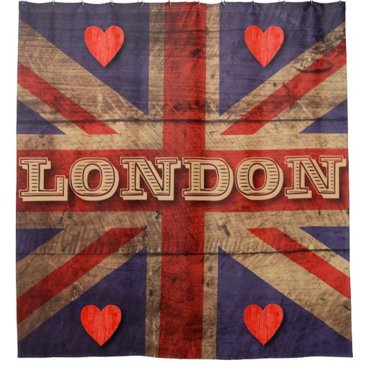 London English Flag Red Hearts British England Douchegordijn (Voorkant)