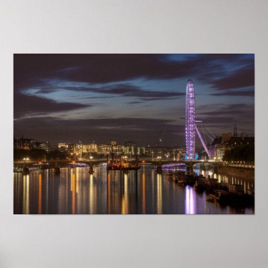 London Eye and River Thames 's nachts Poster (Voorkant)