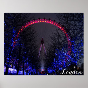London Eye Ferris Wheel bij nacht Poster