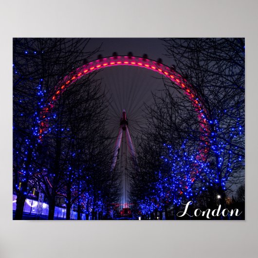 London Eye Ferris Wheel bij nacht Poster (Voorkant)