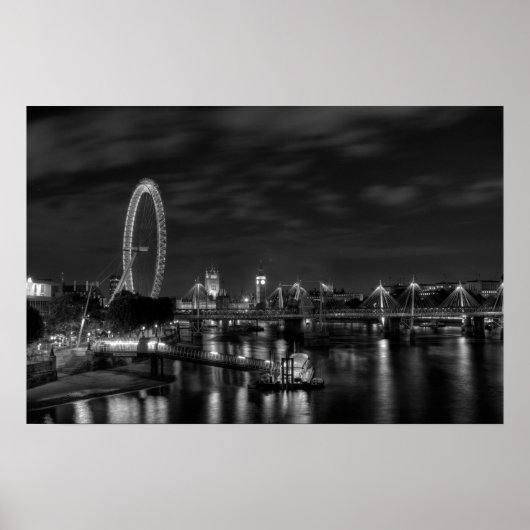 London Eye in Black en White Poster (Voorkant)