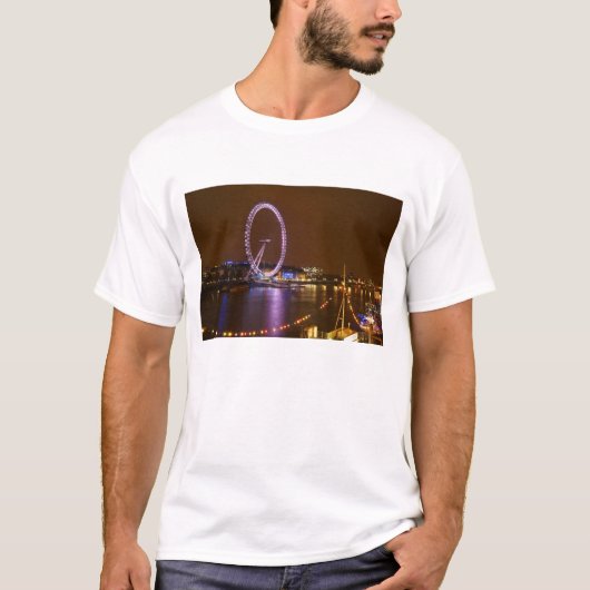 London Eye, River Thames en lichten vanaf T-shirt (Voorkant)