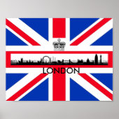 London Eye Silhouette Kroon Union Jack Vlag Poster (Voorkant)