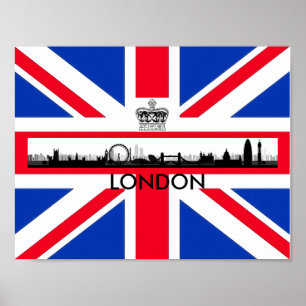 London Eye Silhouette Kroon Union Jack Vlag Poster