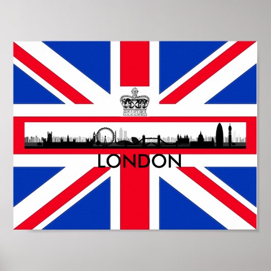 London Eye Silhouette Kroon Union Jack Vlag Poster (Voorkant)