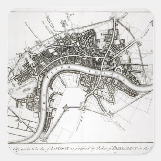 London Fortifications in 1642 en 1643, 1738 Vierkante Sticker (Voorkant)