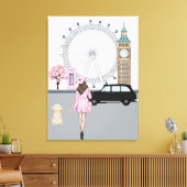London Girl met Dog in City Canvas Afdruk (Insitu (Woonkamer))