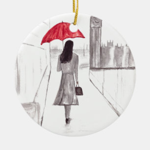 London girl met rode paraplu keramisch ornament