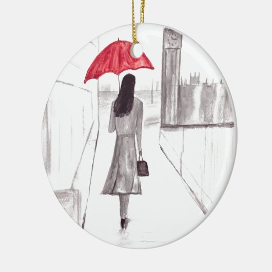 London girl met rode paraplu keramisch ornament (Links)
