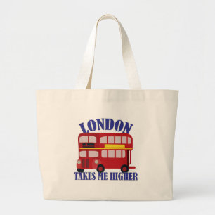 London Goes Higher Funny Travel Cartoon Bus Grote Tote Bag