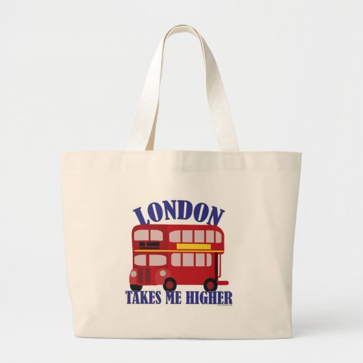 London Goes Higher Funny Travel Cartoon Bus Grote Tote Bag (Voorkant)