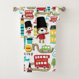 London Grote Stad En Beer Bewaker Patroon Bad Handdoek