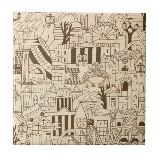 London Hand Drawn op Old Paper Tegeltje (Voorkant)