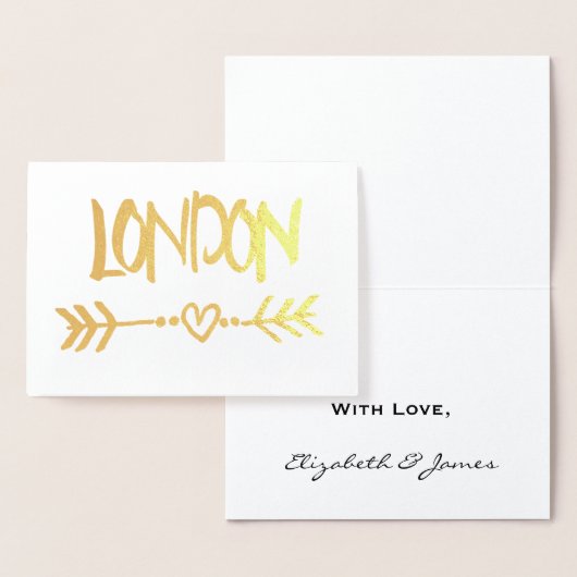 London Heart Arrow Gold Foil Elegant Typografie Folie Kaarten (Display)